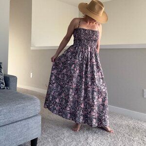 Shirred Top Maxi Dress With Pockets 100% Cotton